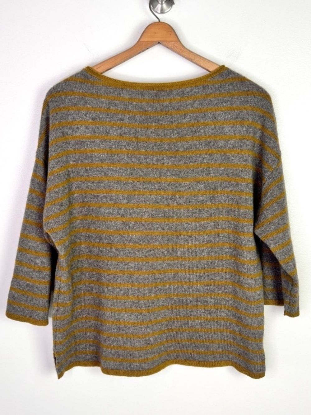 Eileen Fisher Yellow and Grey Stripe Wool/Yak Sweater - Picture 3 of 8